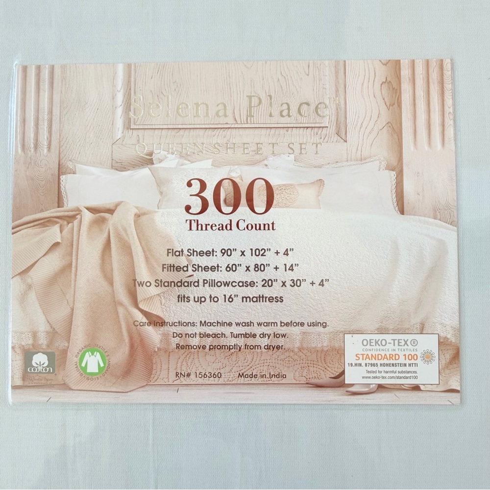 Queen Sheet Set Organic Cotton 300 Thread Count Blue Home Bedroom New - Picture 3 of 3